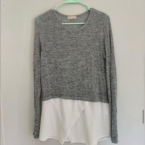 Grey and white sweater blouse